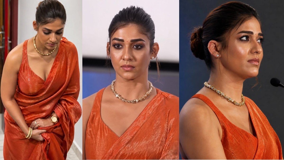 Nayanthara’s Rust-Orange Saree Look At Toxic Trailer Launch Is Pure Elegance