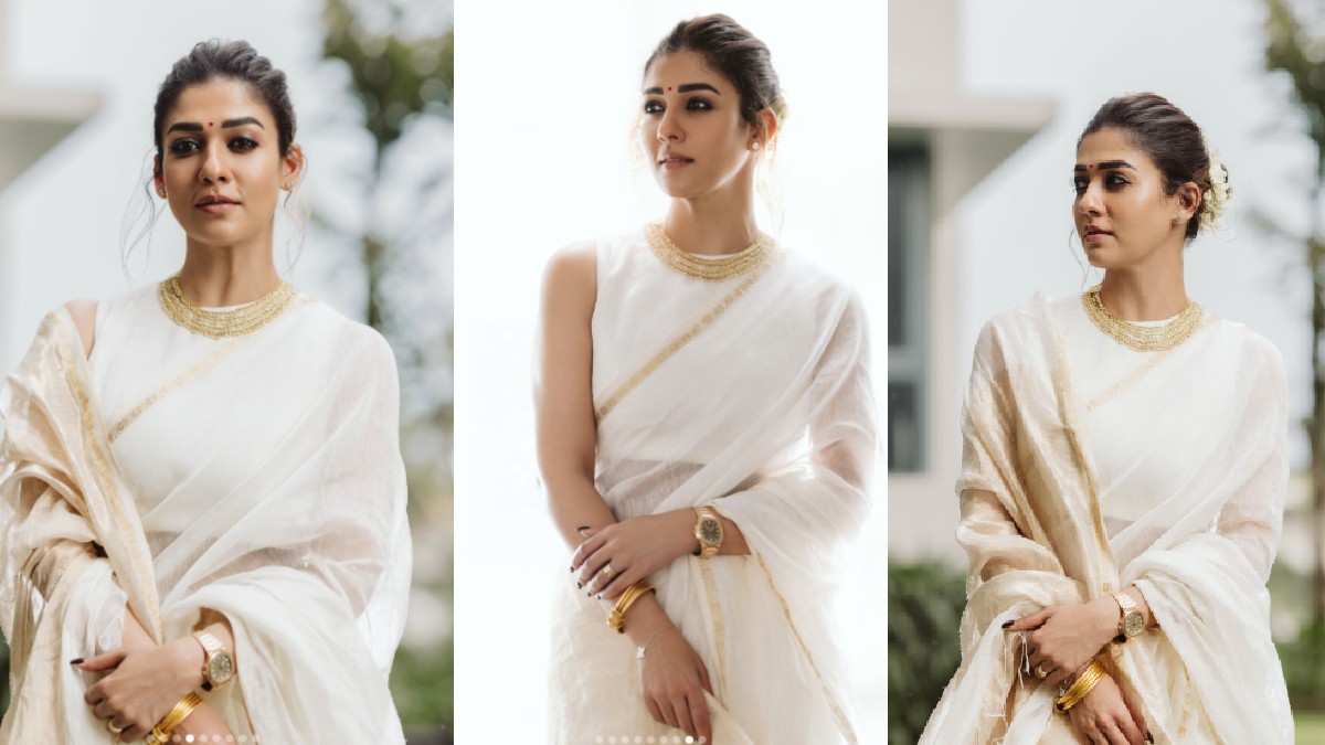 Nayanthara’s Timeless White Saree Look Gets a Luxe Gold Jewellery Upgrade