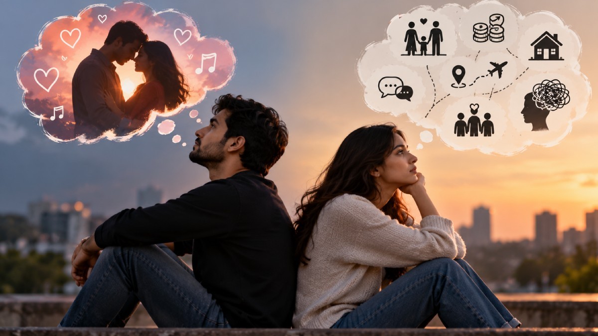 Couple discussing trust, emotional safety and healthy relationship choices.