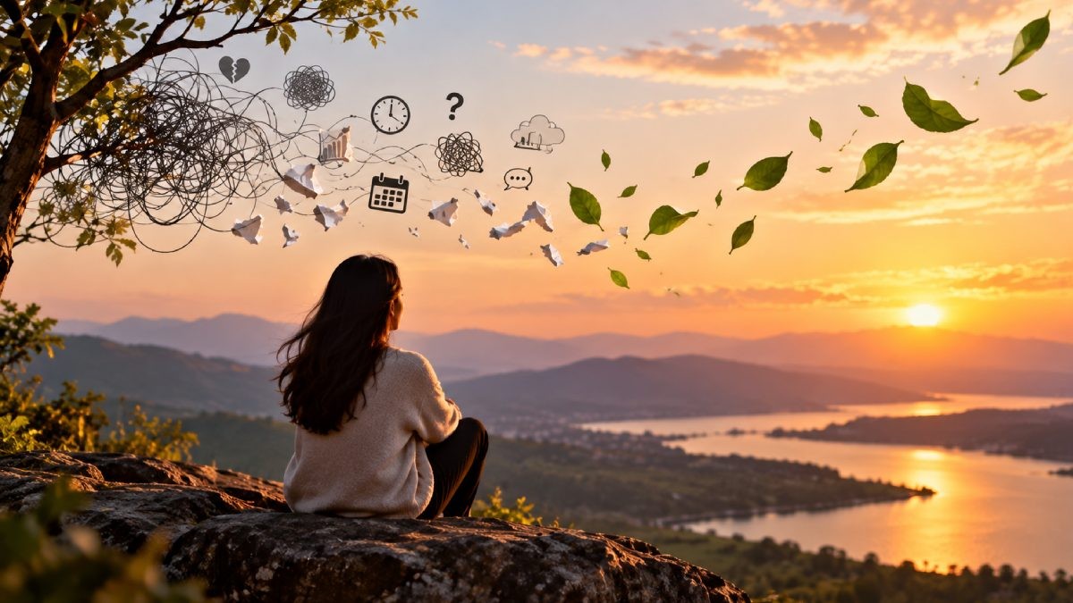 Person reflecting peacefully while practising emotional detachment and letting go.