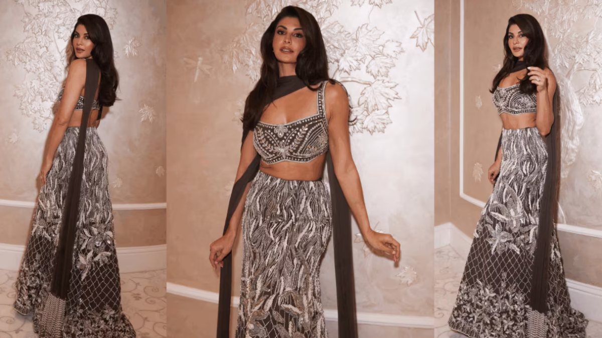 Jacqueline Fernandez Shows How To Ace Monochrome Glam In Crystal-Covered Manish Malhotra