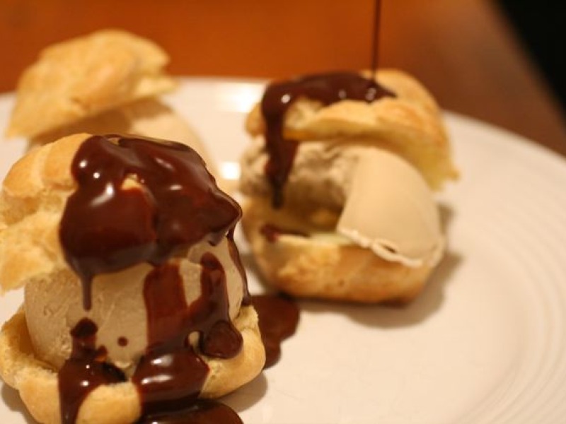 Profiteroles with Coffee Ice Cream